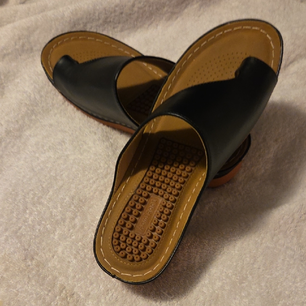 Womens Orthopedic Black Leather Slide Sandals, sz 9 - Picture 9 of 10